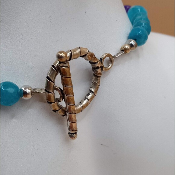 Natural Stone Beads Blue Agate, Howlite Turquoise w Glass Starfish Pendant - Picture 4 of 5